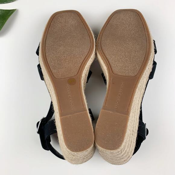Lucky Brand Mytila Sandals Wedge Espadrille Black Fabric Strappy Women's 7 - Picture 12 of 12